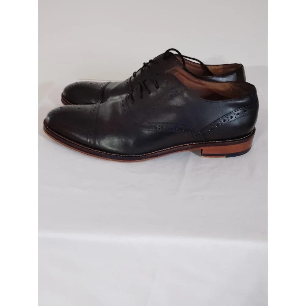 Johnston & Murphy Conard Cap Toe Men 9.5M Black Leather Oxford Goth Dress Shoes